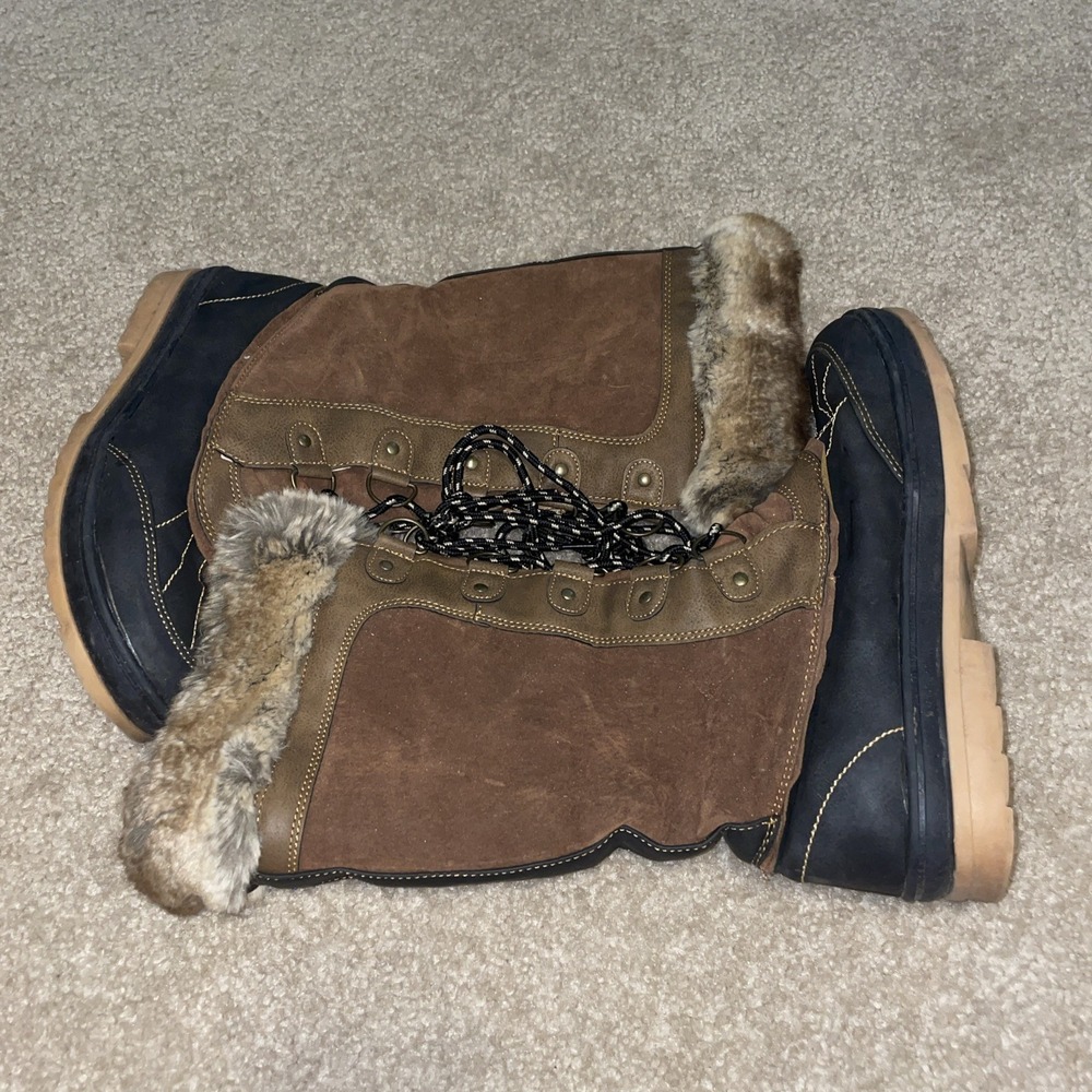Academy Sports Womens Winter Duck Boots Faux Fur Collar Brown Black 10M